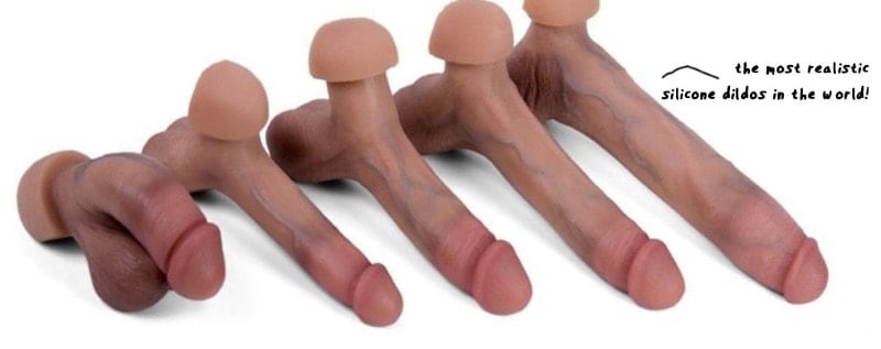 five different size realistic dildos