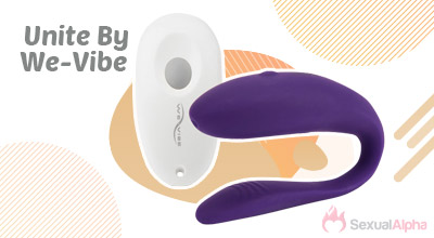 We-Vibe Unite purple wearable vibrator with remote control on a decorative background