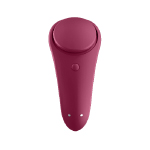 A red handheld electronic device with a circular top button.