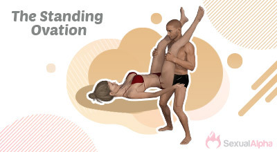 Illustration of a couple performing the 'Standing Ovation' sexual position.