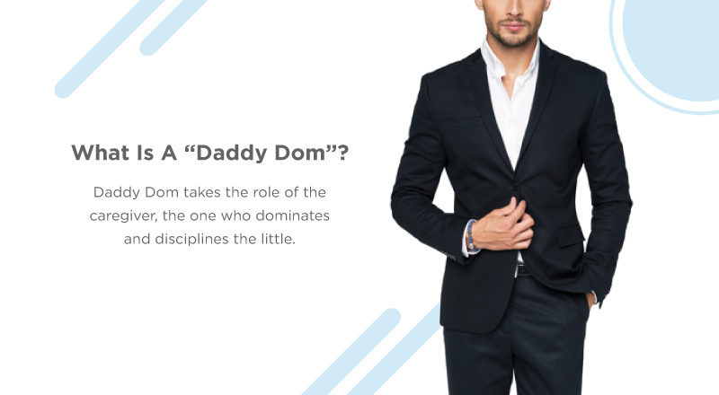 Man in a black suit standing next to text explaining the role of a 'Daddy Dom'.