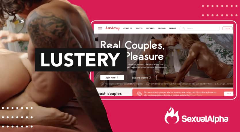 Screenshot of Lustery website promoting real couples and pleasure